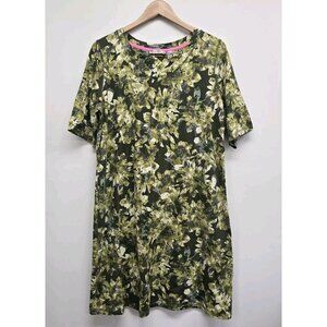 Isaac Mizrahi Live Shirt Stretch Dress Womens L Green Floral Casual Athleisure